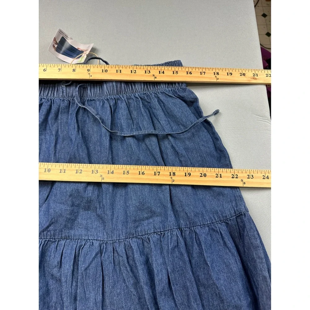 Serra Womens Blue Denim Tiered Maxi Skirt Elastic Waist Cotton Medium 8-10 NWT